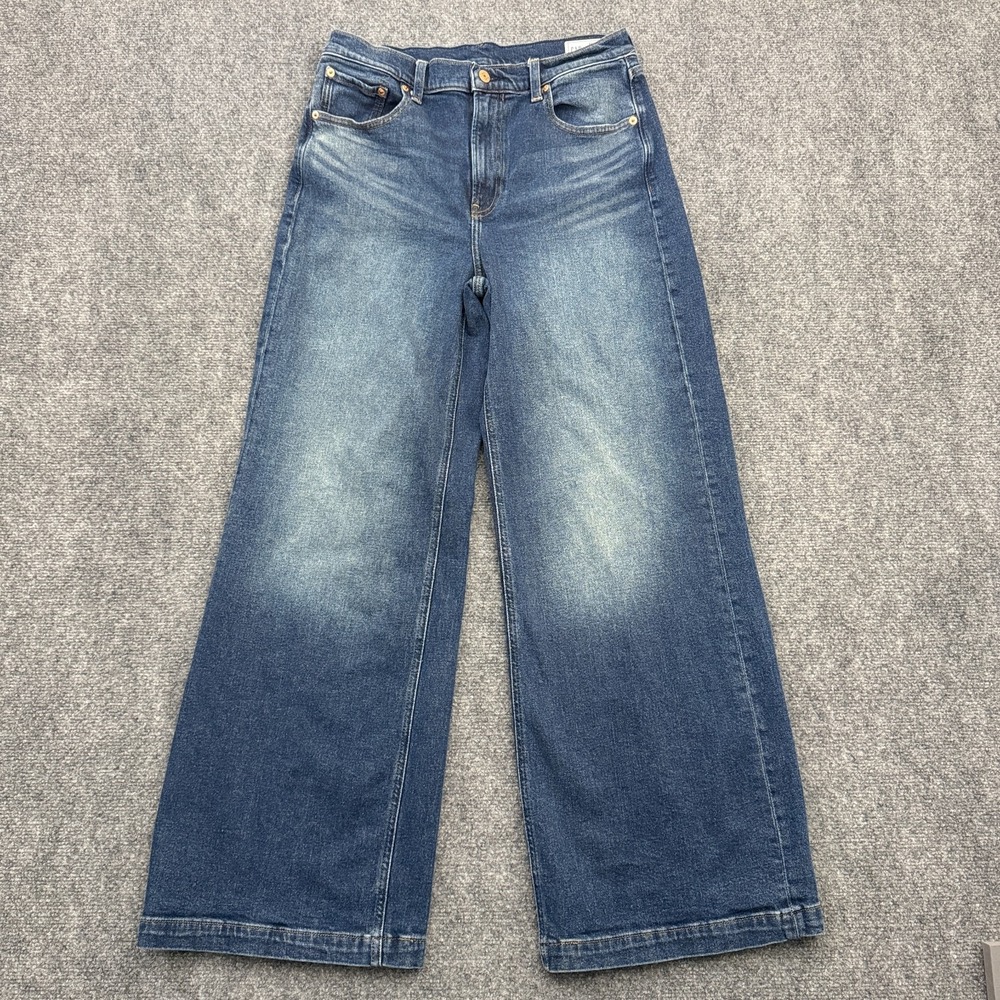 GAP Stride Wide Leg Jeans Womens 10R High Rise Dark Wash Stretch Denim Lillie - Picture 3 of 16